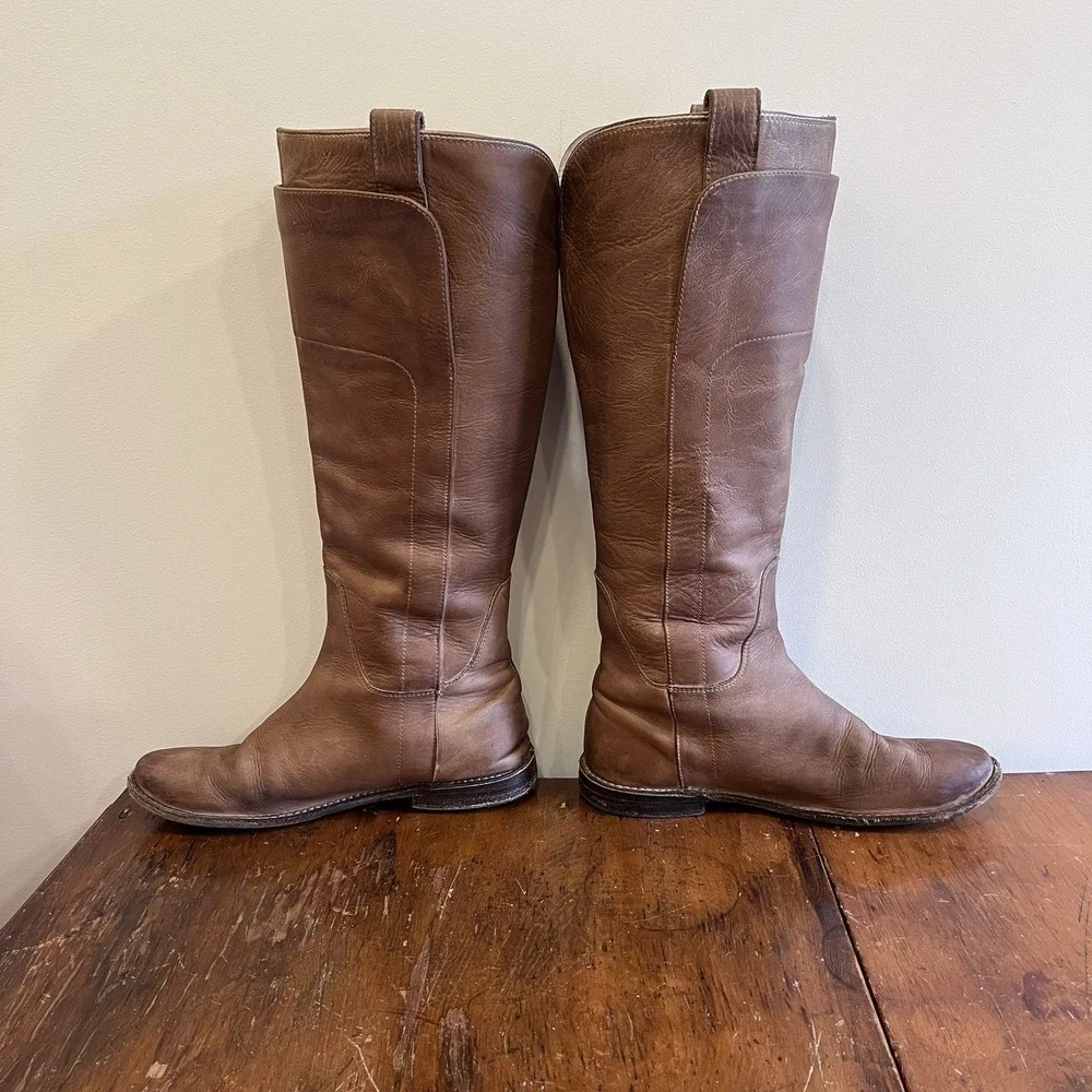 FRYE Boots Paige‎ Tall Riding Tan Leather Boots 77534 - Women's Size 7.5 B